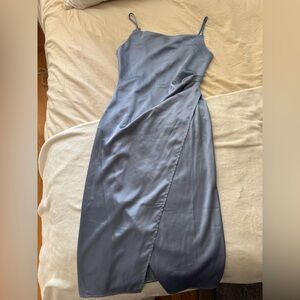 Lulus Hollywood Woman Dusty Blue Satin Midi Slip Dress